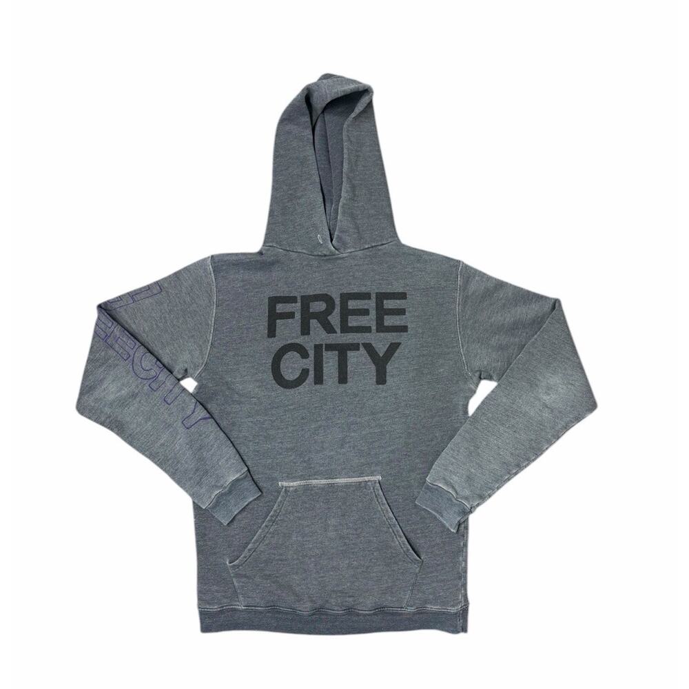 Free City Unisex 2 Gray Neighborhood Heathered Hoodie Pullover EUC